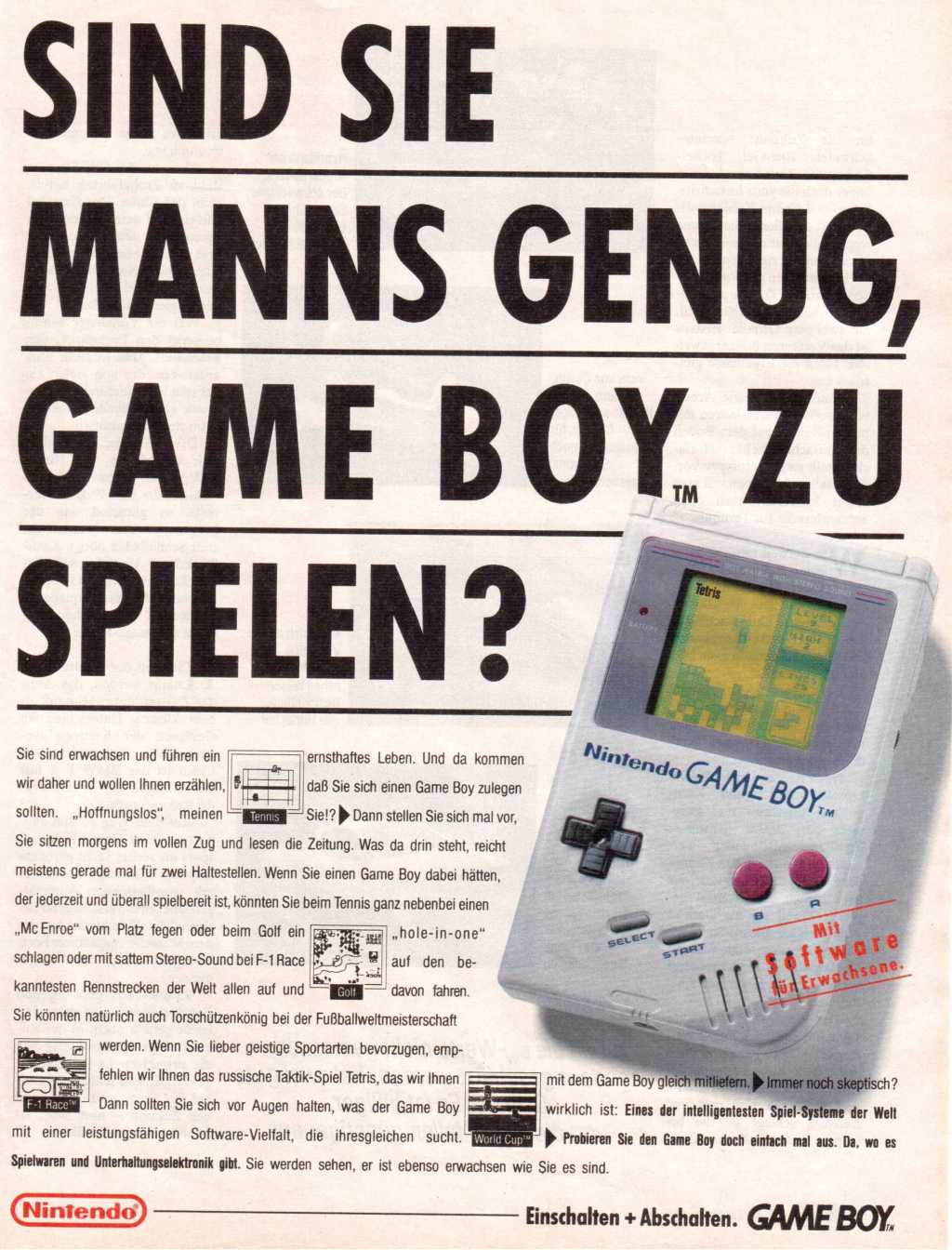 SIND SIE MANNS GENUG, GAME BOY ZU&nbsp;SPIELEN?