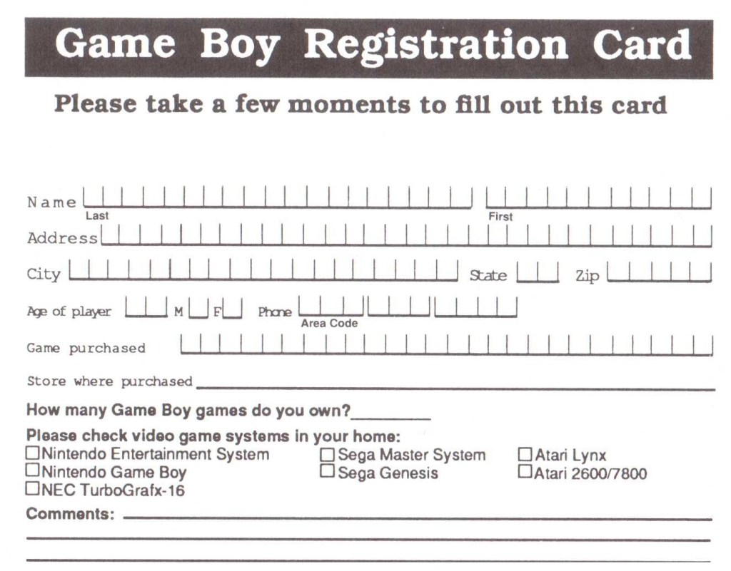 Asteroids Registration Card&nbsp;C-ACT-DMG-USA-3