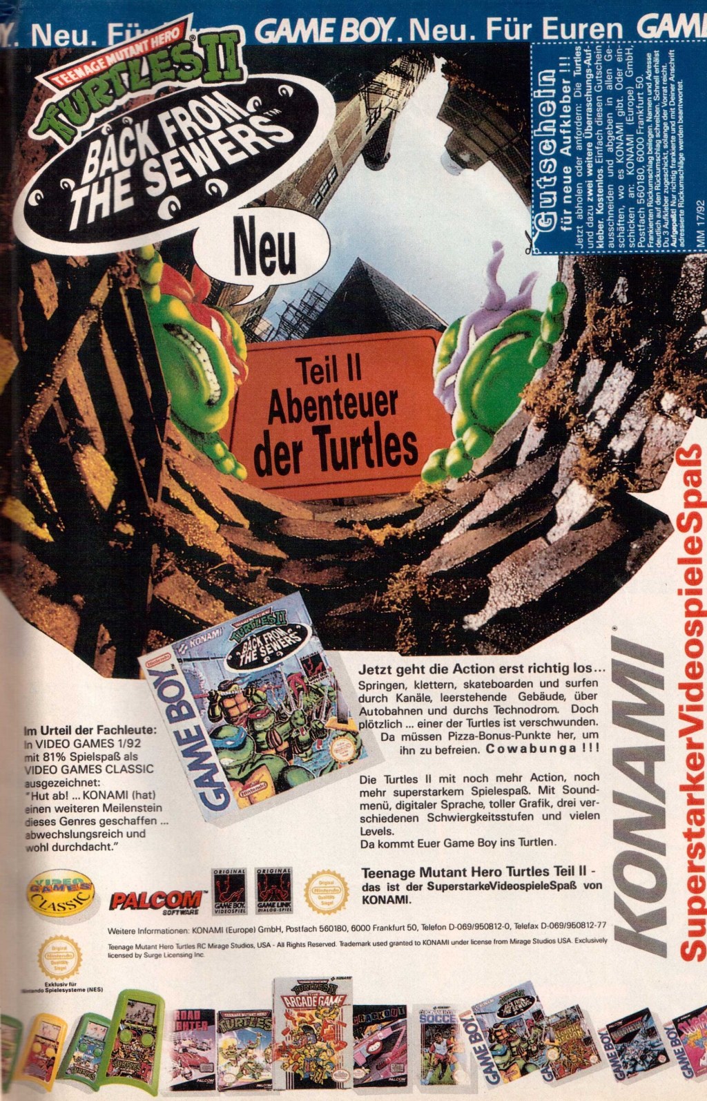 Micky Maus Nr. 17 vom 15.04.1992 | Teenage Mutant Hero Turtles II&nbsp;Werbung