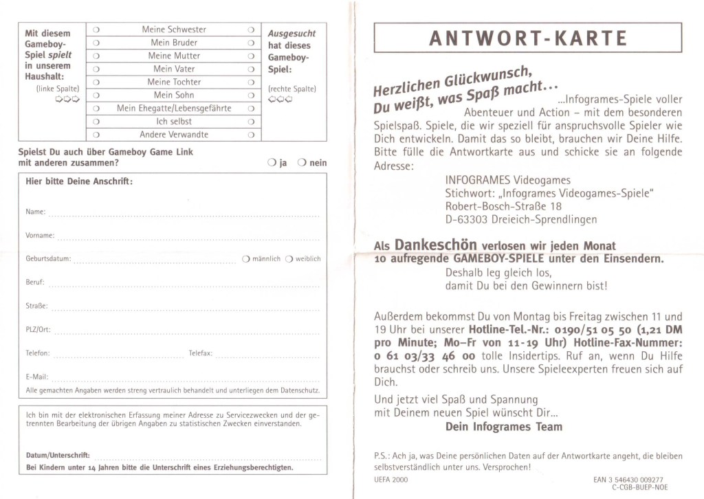 UEFA 2000 | Antwortkarte&nbsp;C-CGB-BUEP-NOE