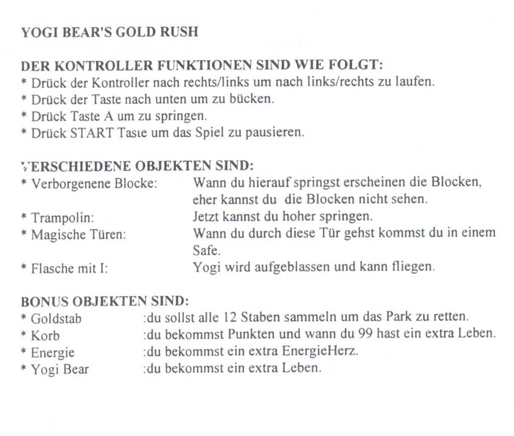 Kopie/Anleitung/Zettel Yogi Bear’s Gold&nbsp;Rush
