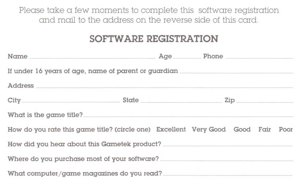 Yogi Bear’s Gold Rush Software Registration Card&nbsp;GAM-DMG-US-2