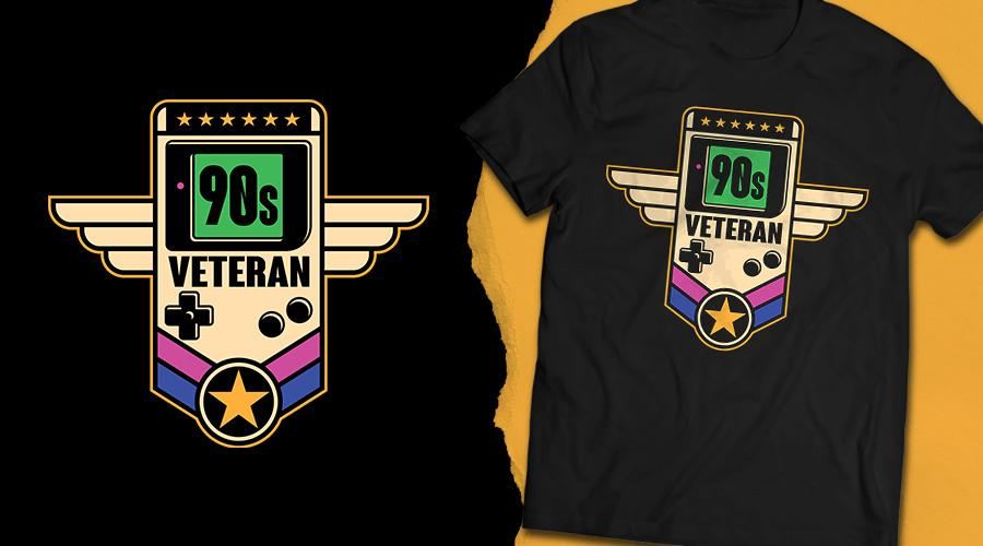 Qwertee.com 90s Veteran Badge Game Boy&nbsp;T-Shirt